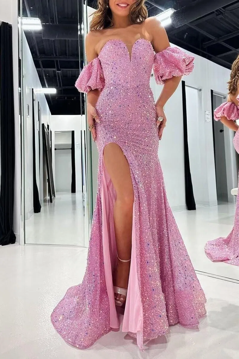 Женское вечернее платье с пайетками и шлейфом, Orange — фото 2