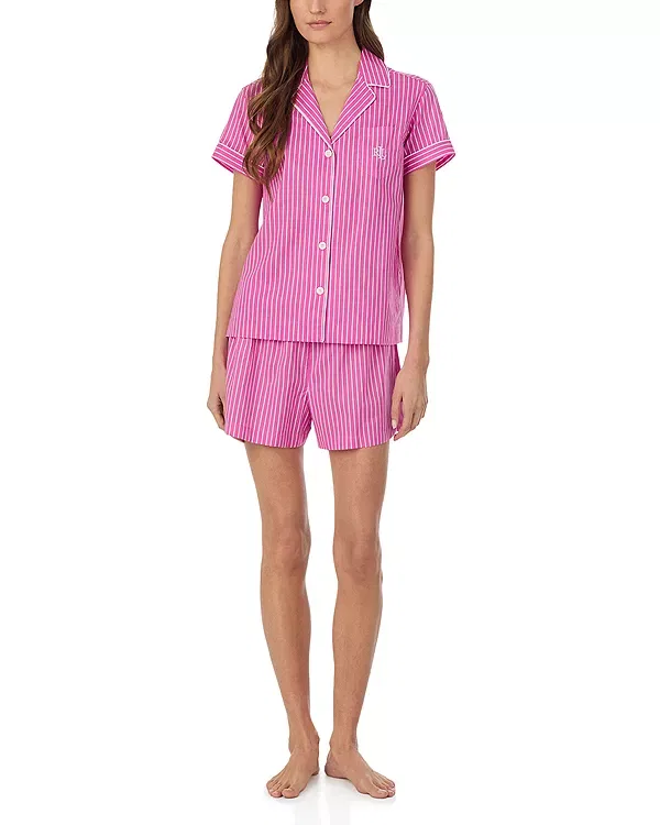 Женский комплект пижамы с коротким рукавом Classic Boxer Pajama Set Ralph Lauren, Pink Stripe