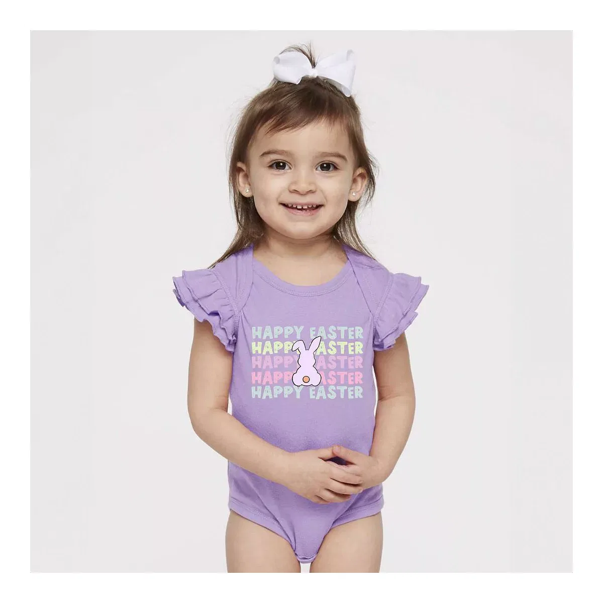 Детский боди с длинным рукавом Pastel Happy Easter Stacked The Juniper Shop, Lavender — фото 2