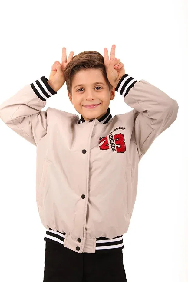 Детская куртка-бомбер для мальчиков с вышивкой Perendi, Beige — фото 4