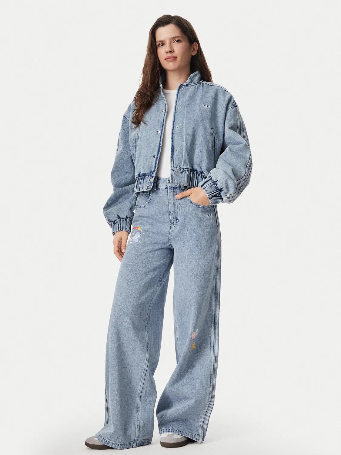 Женские джинсы с широкими штанинами Care Bear High Rise Adidas, голубой — фото 2