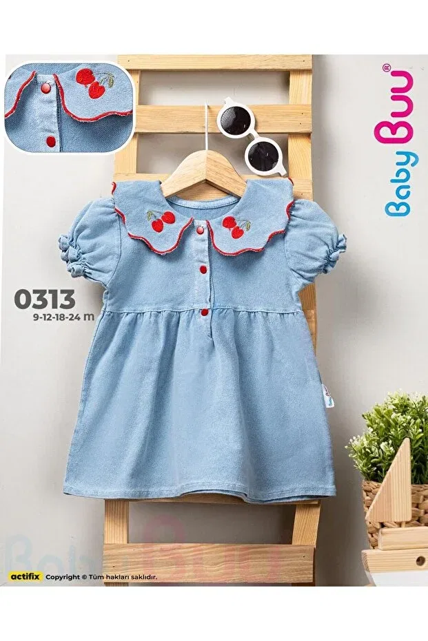 Детское платье для девочек с вышивкой вишни Baby Buu, Navy Blue — фото 3