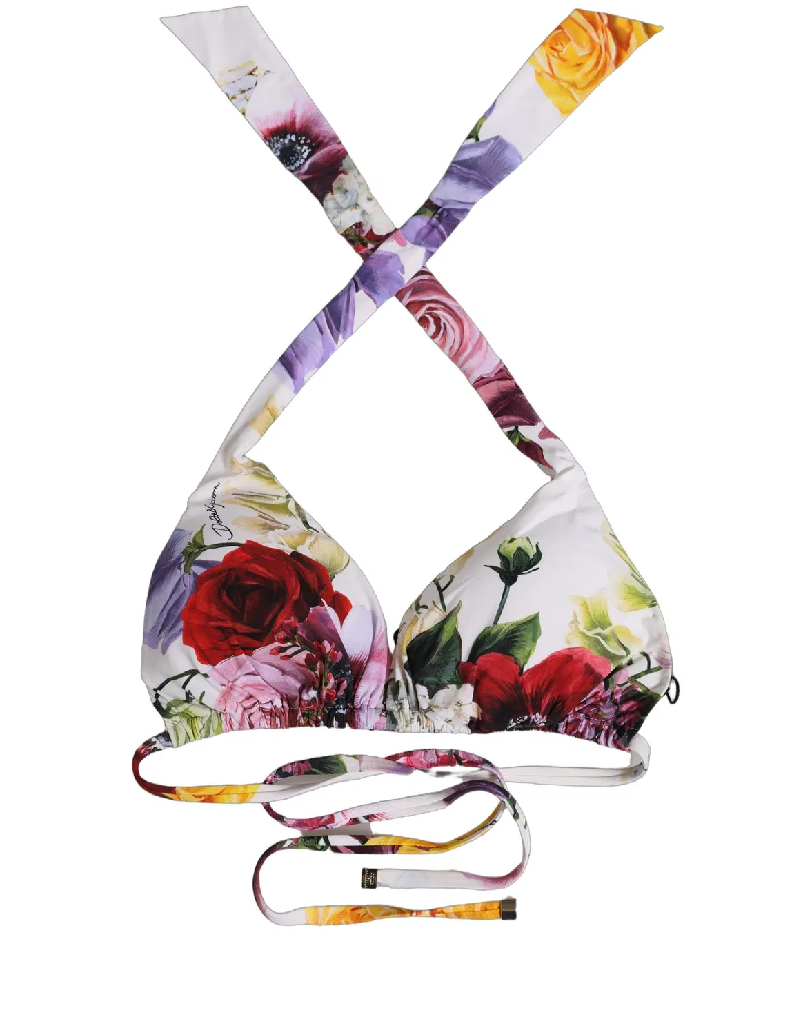 Женский топ бикини с цветочным принтом треугольный Triangle Bikini Top Dolce & Gabbana, White — фото 2