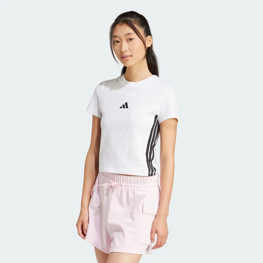 Футболка с длинным рукавом Essentials 3-Stripes Slim Baby Tee adidas, Бело-черный