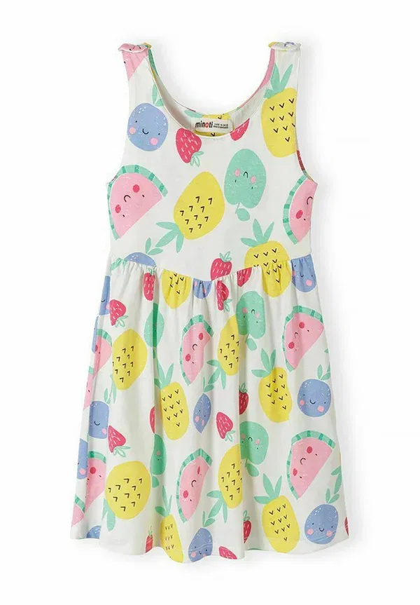 Платье хлопковое Jersey dress Minoti, White, Pink, Apricot, белый/розовый — фото 2