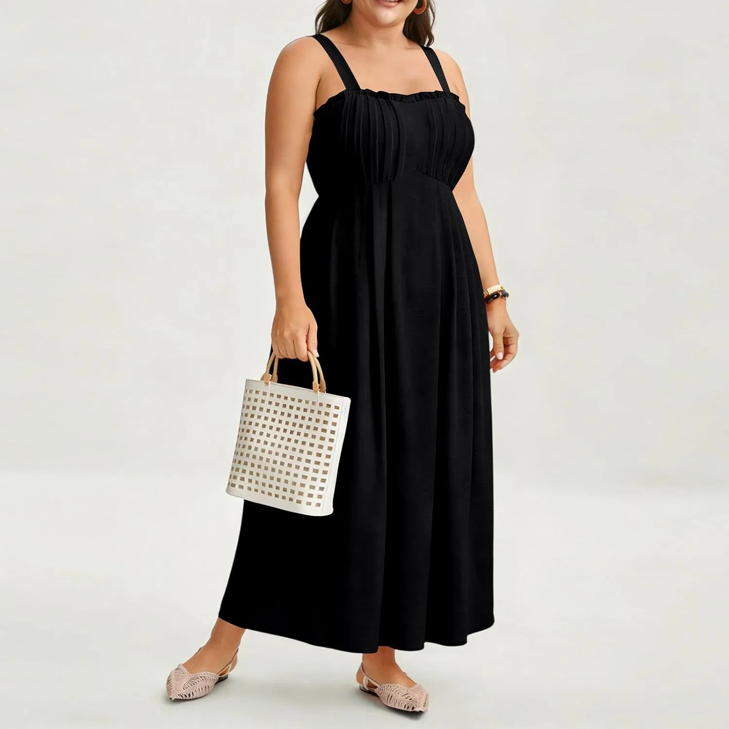 Женский летний сарафан без рукавов с запахом Plus Size, Black — фото 2