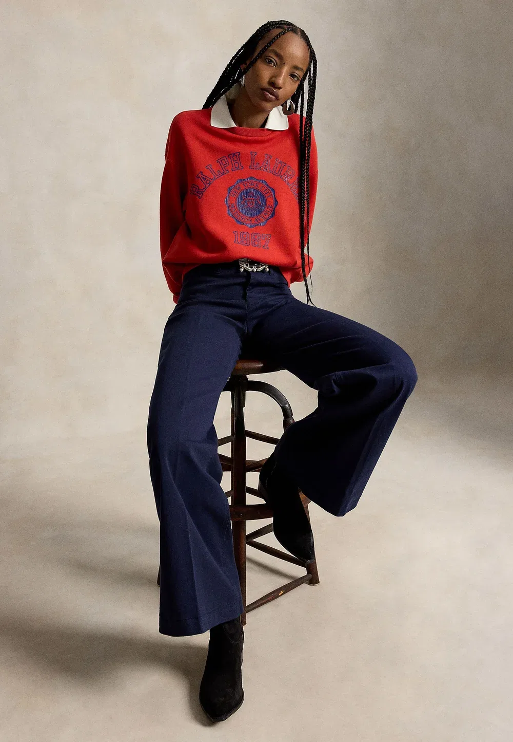 Толстовка с круглым вырезом из флиса с воротником-поло Polo Ralph Lauren, Very Red — фото 2