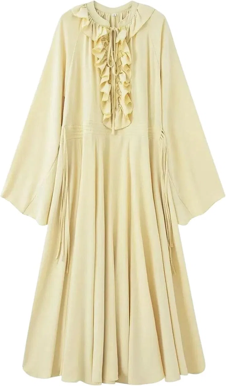 Женское длинное платье с кружевными складками, Yellow