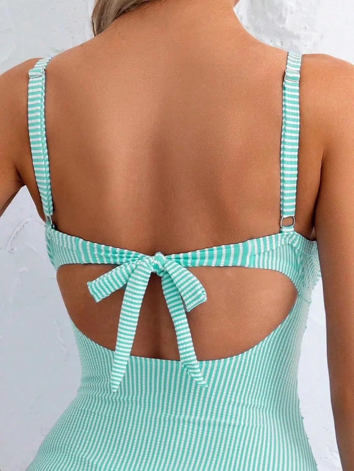 Женский раздельный купальник с вырезами и завязками, Mint Green — фото 4