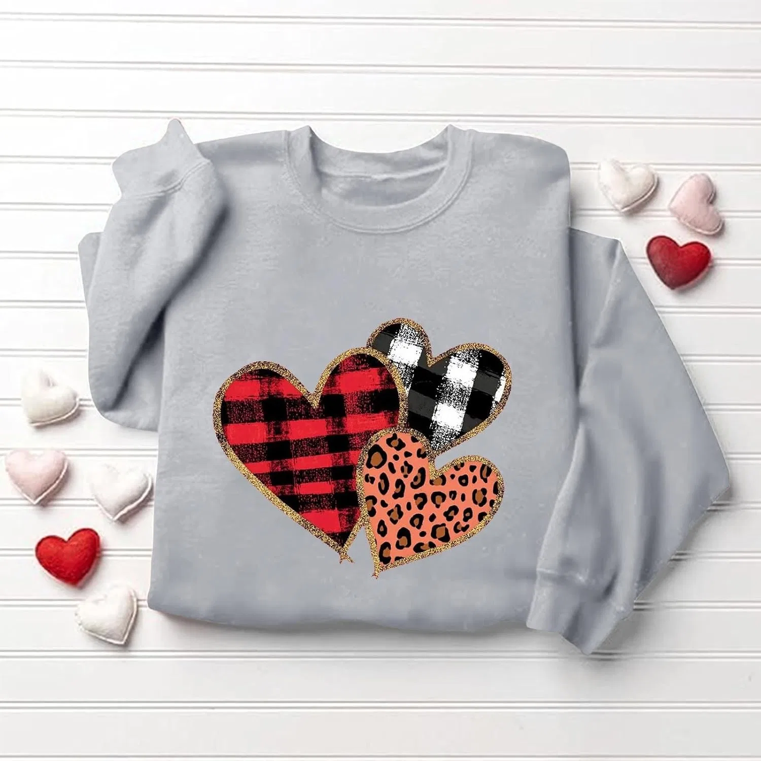 Женский свитшот с принтом сердца, Valentine Heart, серый — фото 4