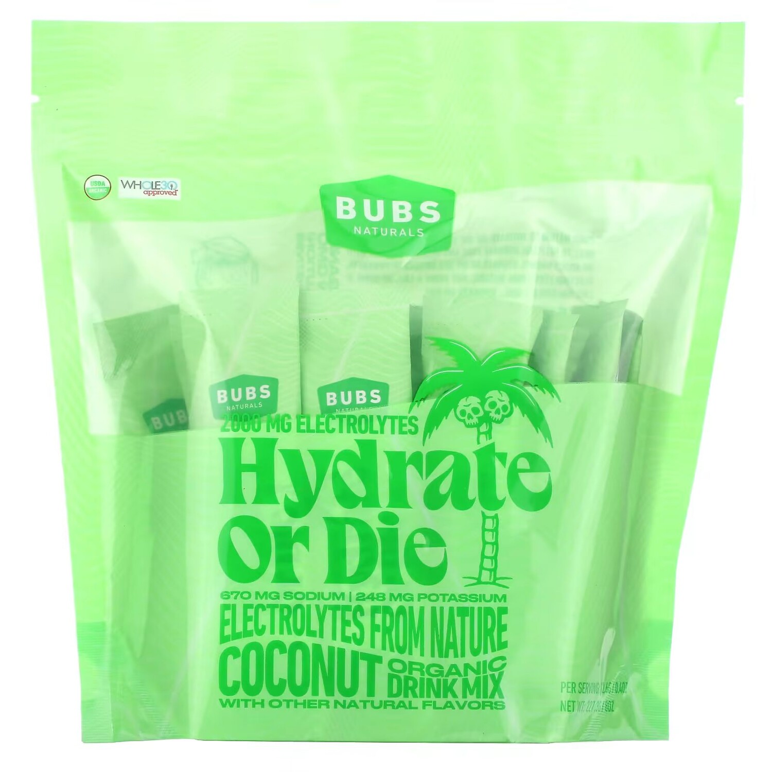 

Hydrate or Die, Смесь для питья с органическими электролитами, кокос, 18 палочек по 0,4 унции (12,6 г) каждая Bubs Naturals