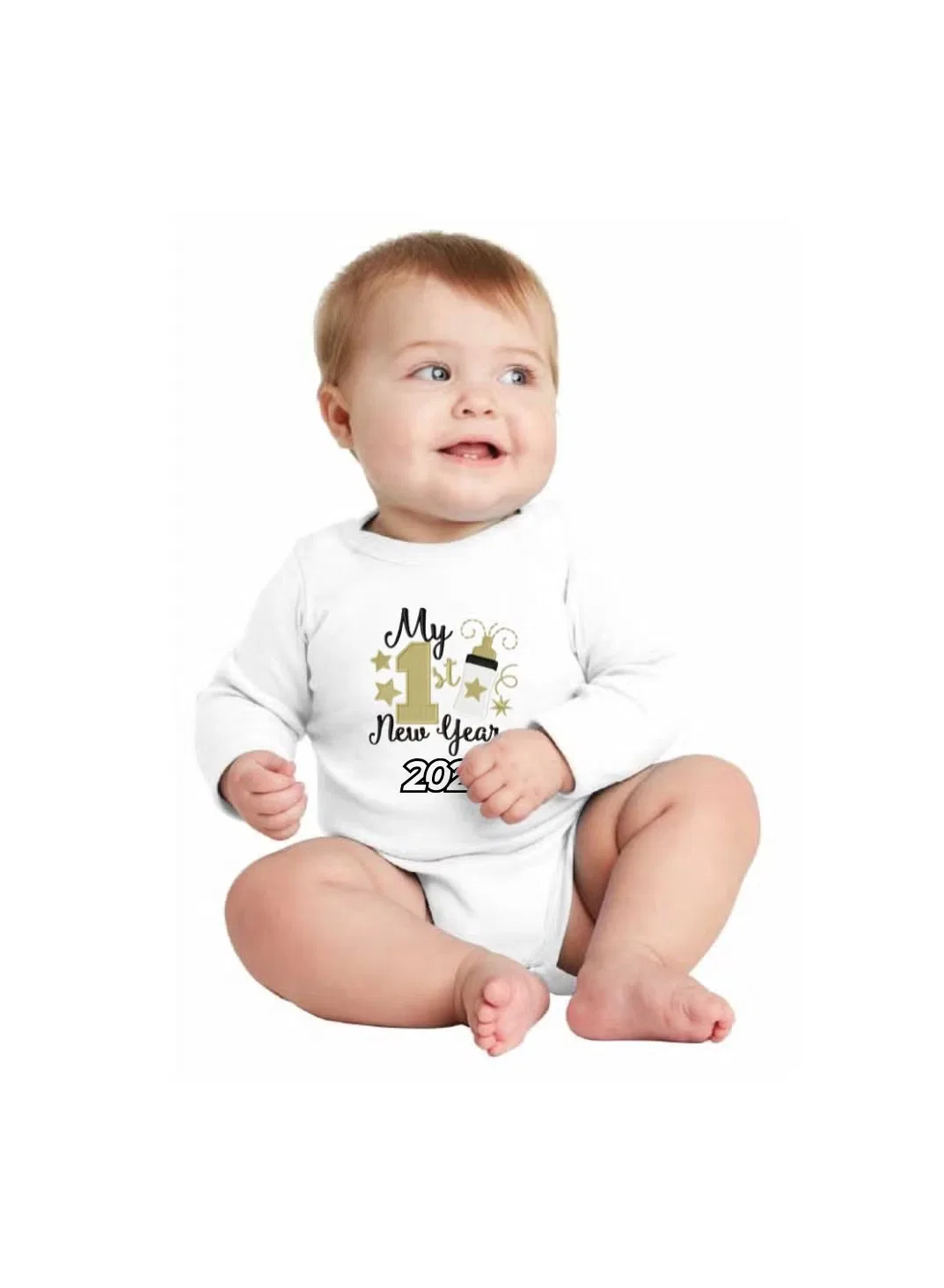 Боди-комбинезон с длинным рукавом для новогоднего праздника Printshop4Me, белый — фото 2