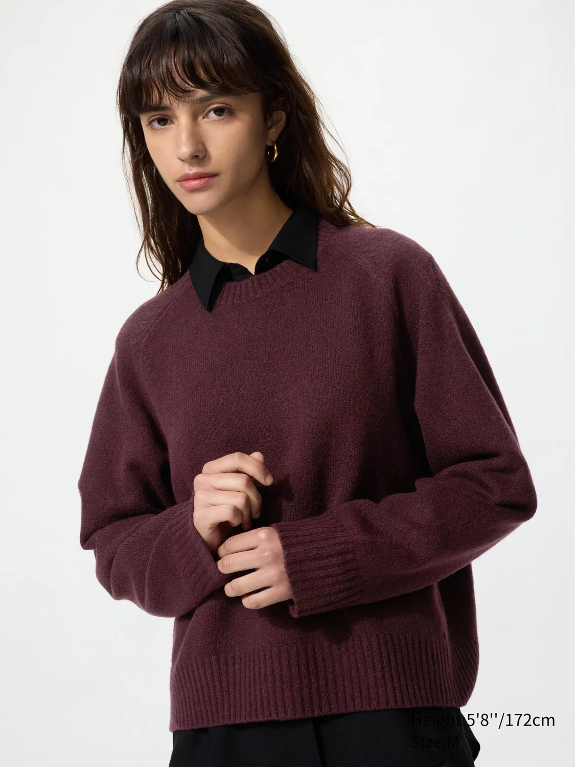 Свитер Uniqlo, с круглым вырезом из легкой пряжи типа суфле, бордовый