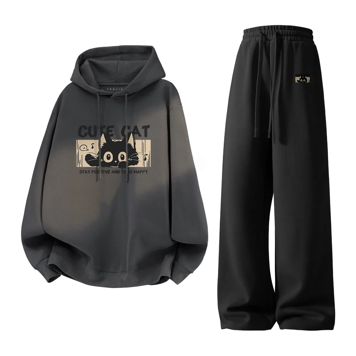 Детский комплект из худи и штанов с принтом Tonlion, Dark Gray+Black