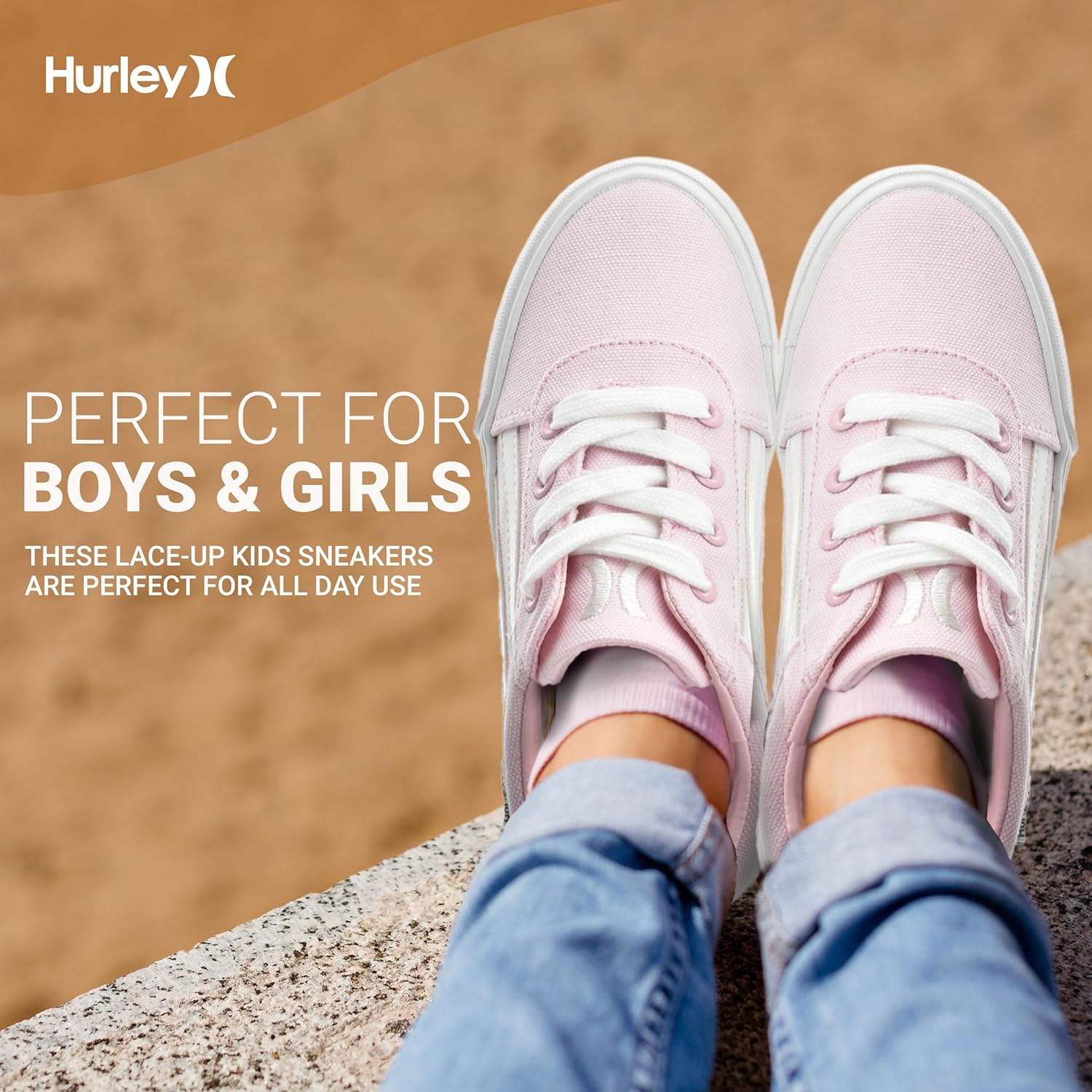 Кеды Hurley Boardy Kids с шнуровкой - низкие кроссовки для скейтборда для детей, спортивная обувь для мальчиков и девочек, белый/розовый — фото 3