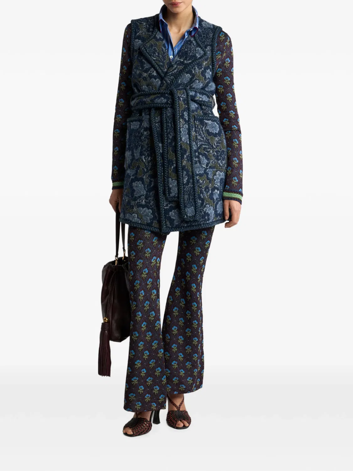 ETRO Длинный жилет из букле, синий — фото 4