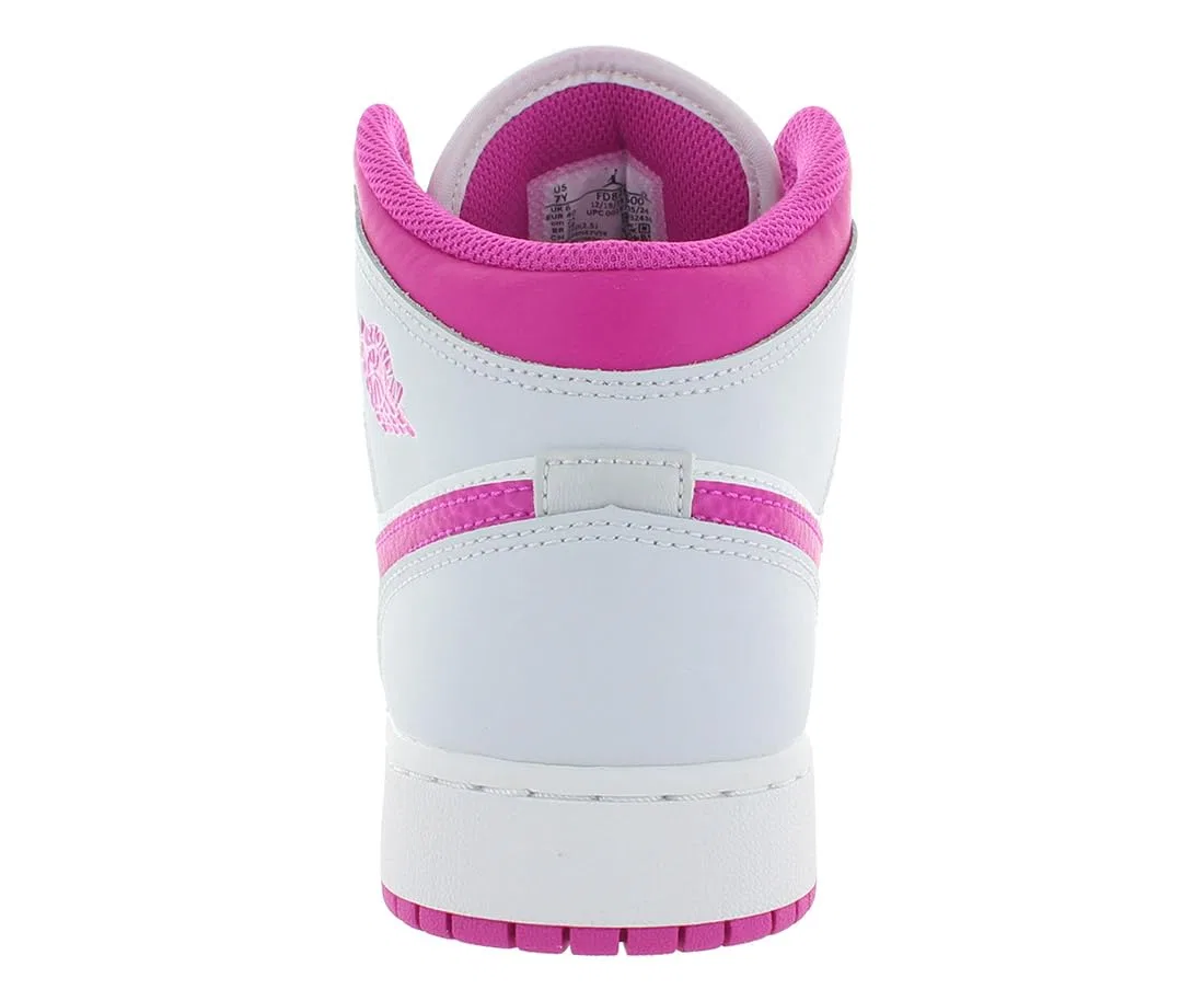 Детские кроссовки для девочек на шнуровке Air Jordan 1 Mid (Gs) Jordan, White Fuchsia Grey — фото 3