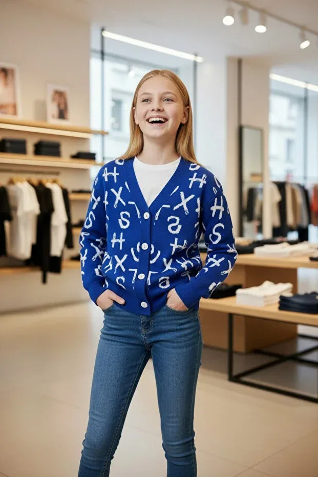 Детский кардиган для девочек с принтом Letter Minimoda Kids, Saks — фото 2