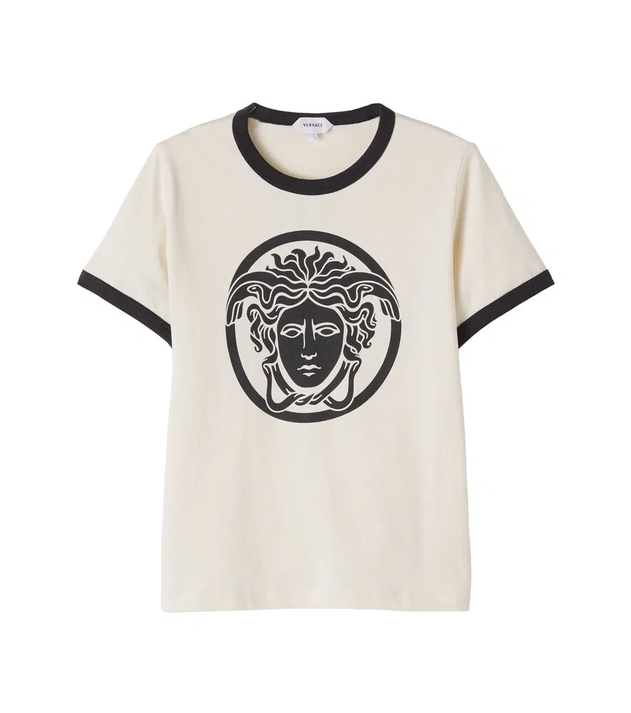 Хлопковая трикотажная футболка Medusa Versace Kids, белый