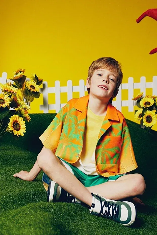 Детская рубашка для мальчиков с принтом Basics Koton, Orange Patterned