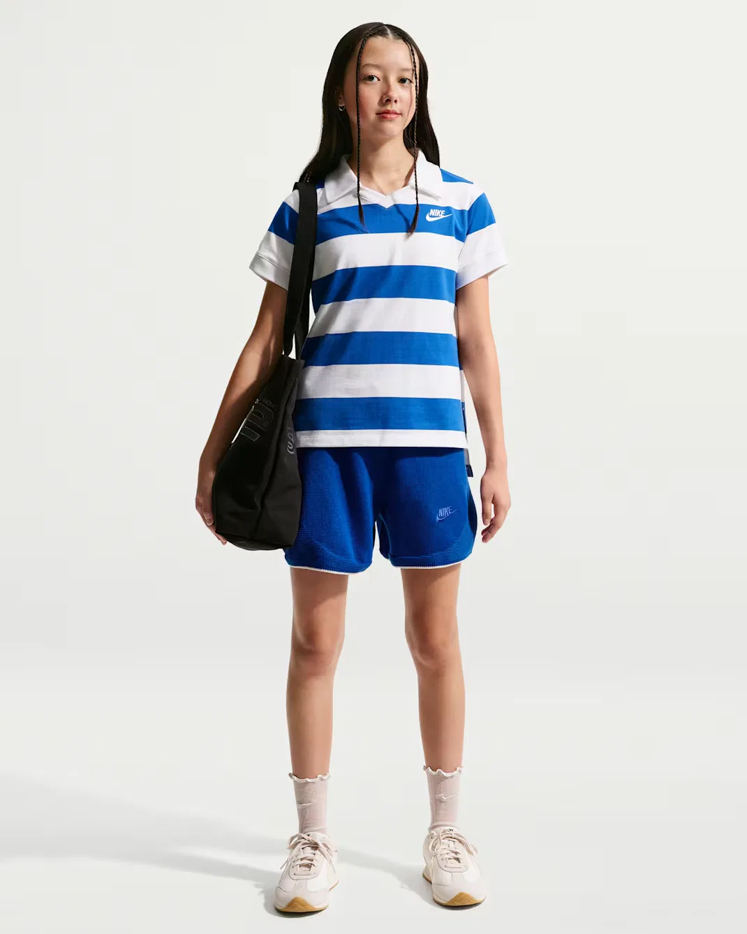 Поло с коротким рукавом для девочек (подростков) Nike Sportswear, Game Royal/White/Volt/White — фото 4