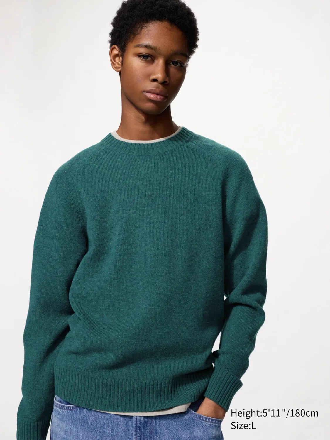 Свитер Uniqlo, из овечьей шерсти, зеленый