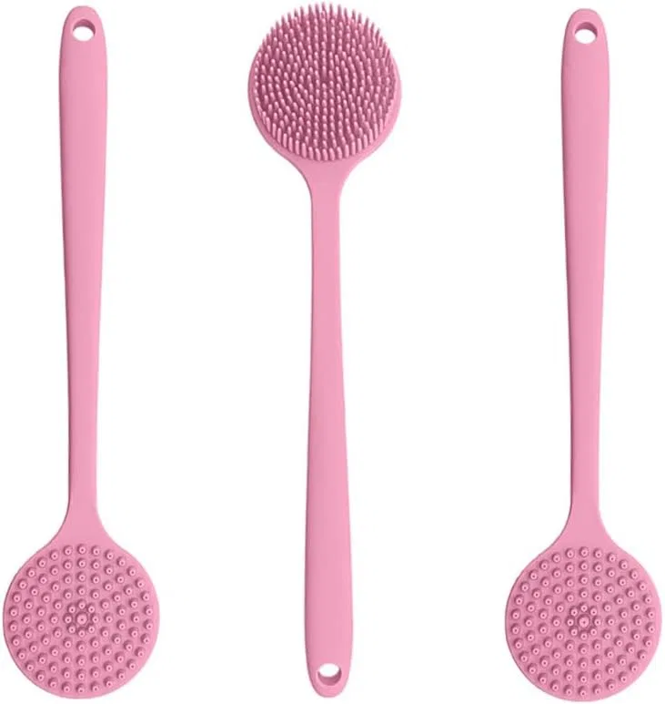 Щетка для душа с длинной ручкой, Silicone Back Scrubber, Generisch, 3 шт, 600 г, Rose