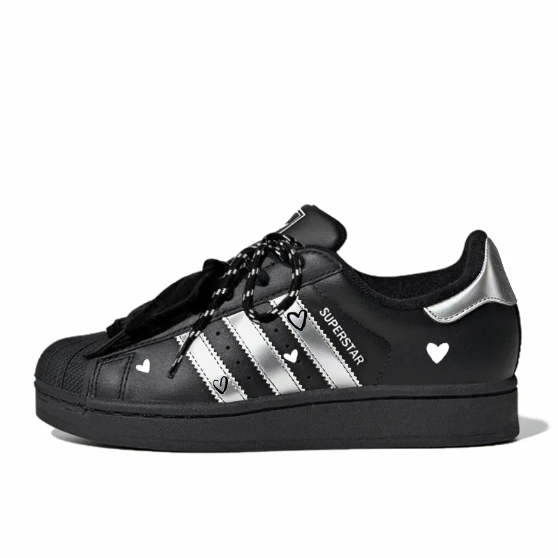 Детские кеды Superstar 2 с принтом, черно-серебристые, Adidas Originals, Midnight Silver Heart — фото 3