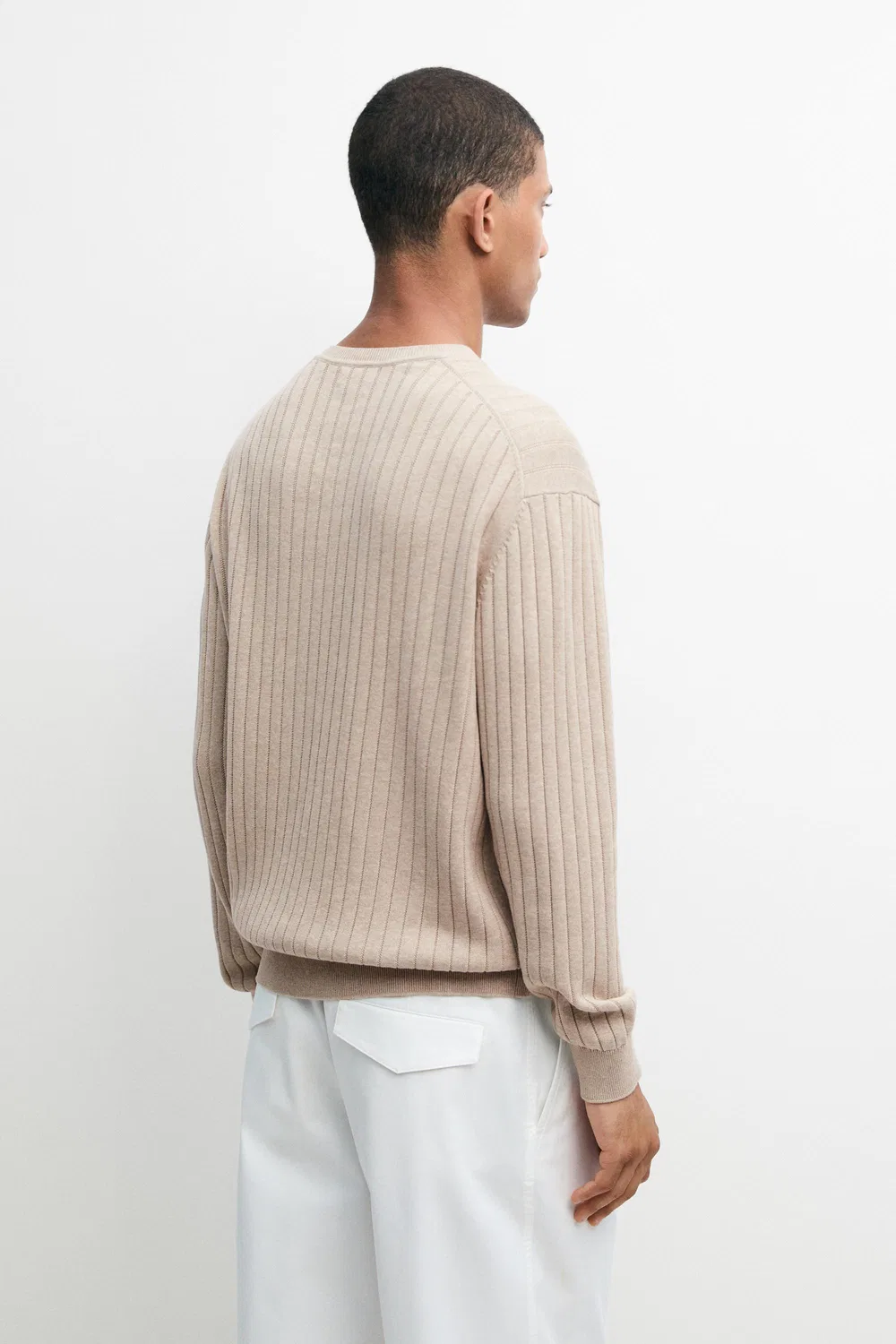 Свитер Massimo Dutti 100% Cotton Ribbed Knit, бежевый — фото 4