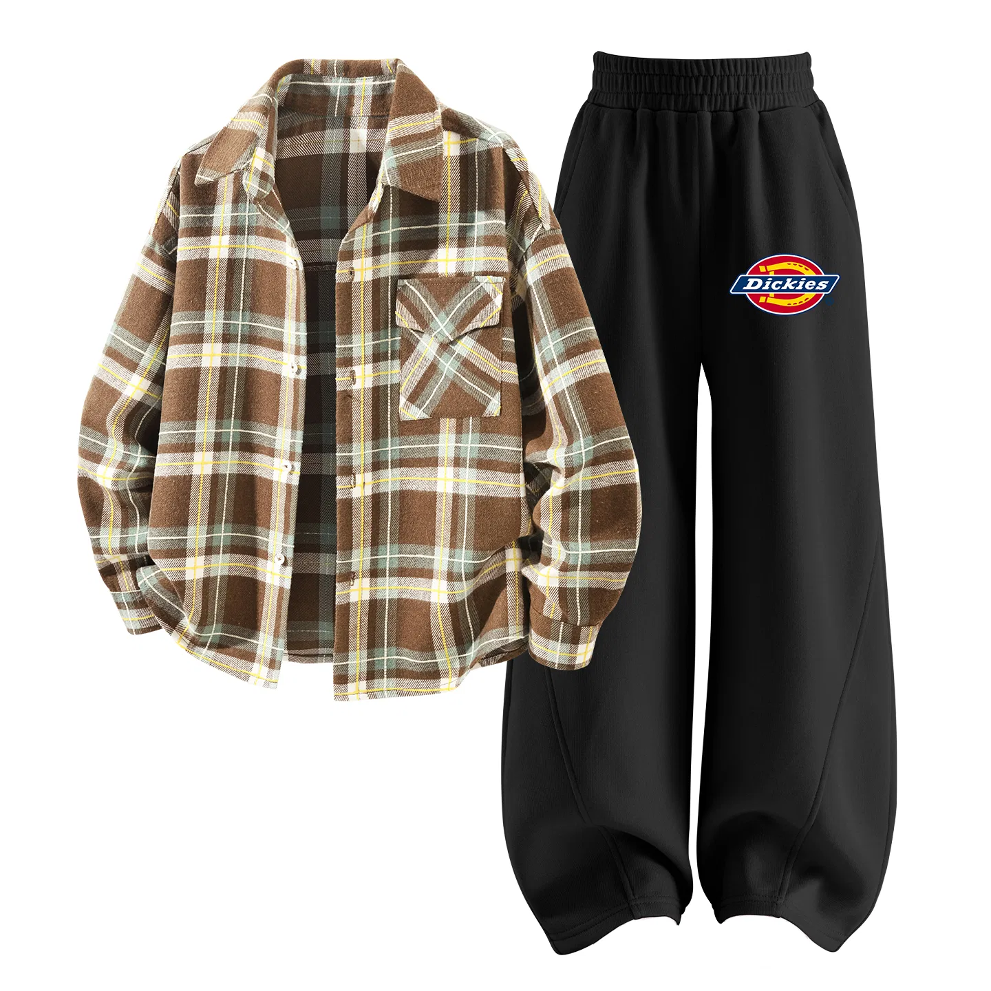 Детский спортивный комплект с принтом Dickies, Pure Color Rum Brown Plaid+S Logo Thick K Black