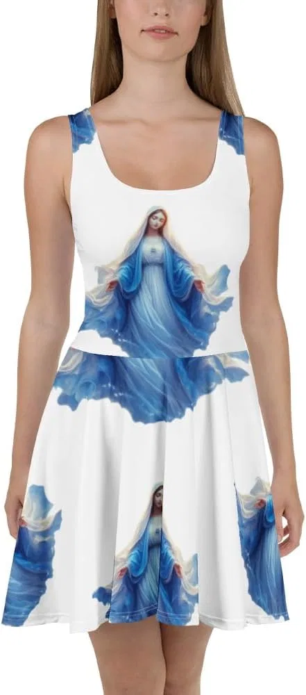 Женское платье-трапеция с принтом Blessed Virgin Mary Generic, White