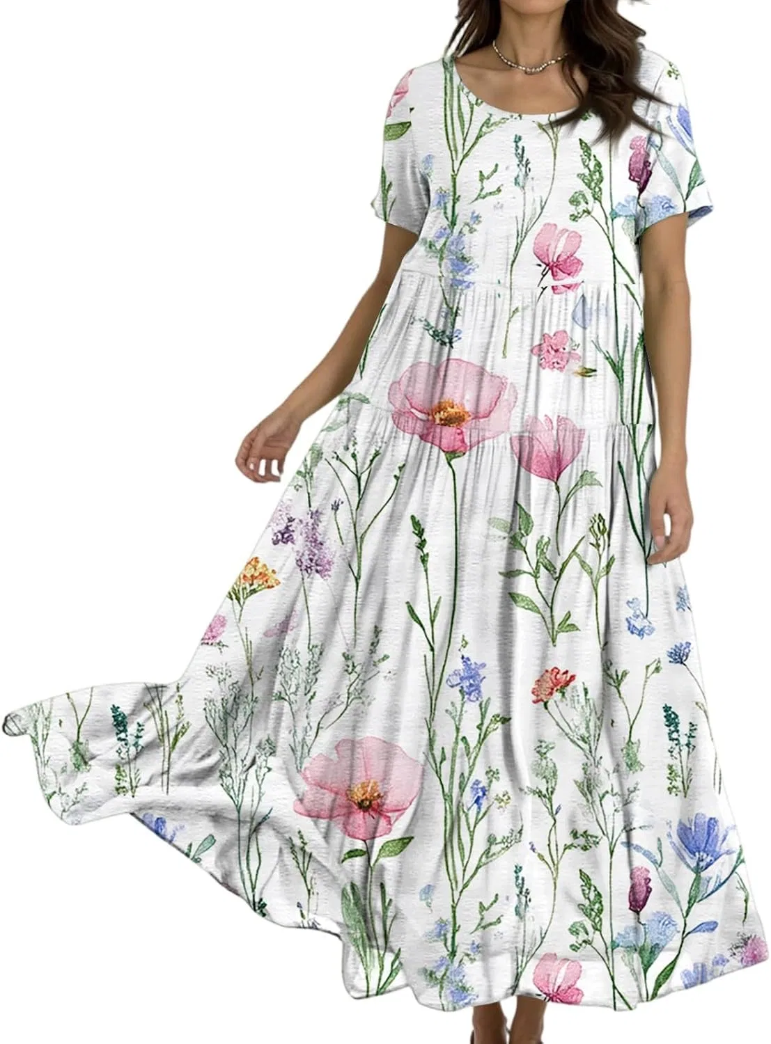 Платье макси с цветочным принтом, Casual, White