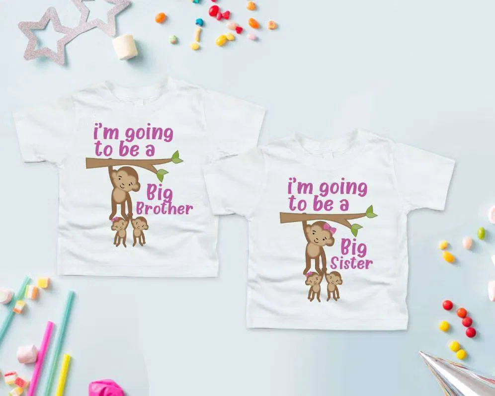 Matching Family Outfits Футболка детская с принтом обезьянки Big Brother or Big Sister, белый