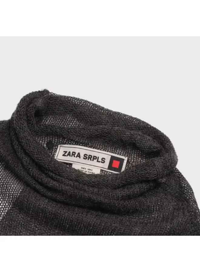 Свитер с высоким воротом тонкий облегающий Zara, черно-серый — фото 4