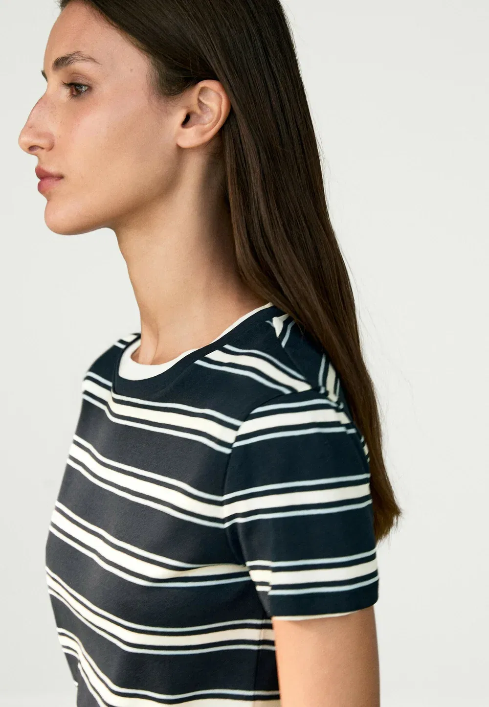 Двухслойная полосатая футболка с коротким рукавом - футболка с принтом Massimo Dutti, Dark Blue — фото 3