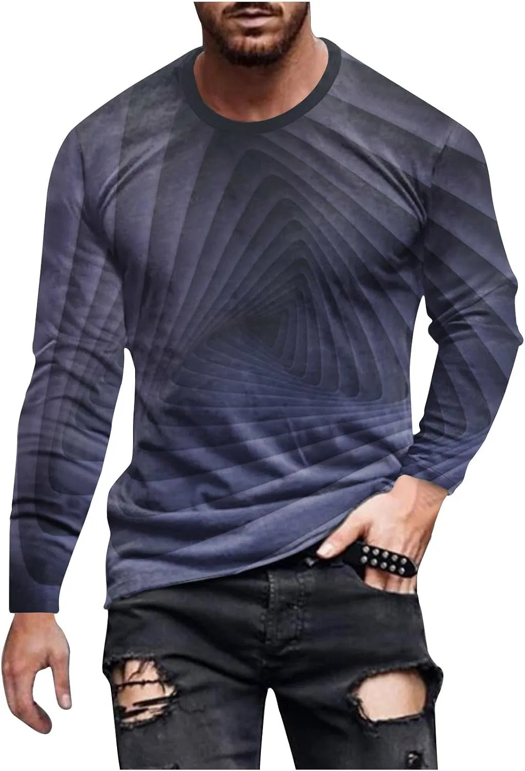 Мужская футболка с длинным рукавом с забавным принтом Vintage Loose, Navy