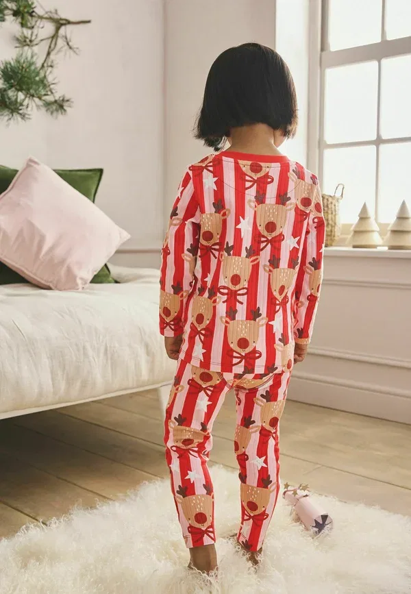 Пижамный комплект из хлопка Christmas Set Next, Red/Pink Stripe Reindeer, розовый — фото 3