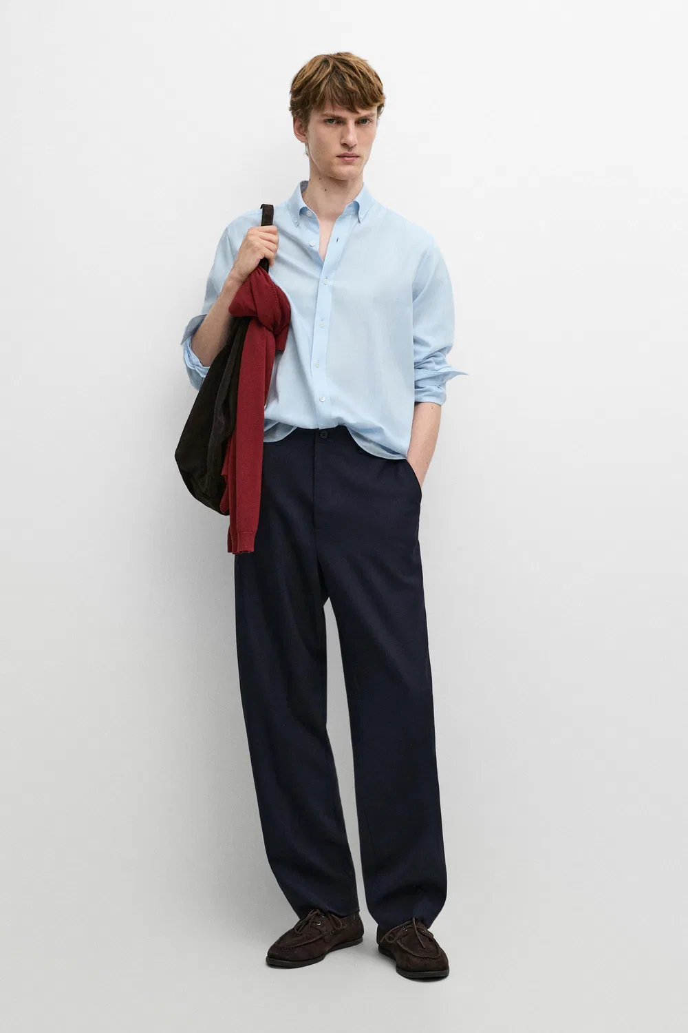 Рубашка Massimo Dutti 100% Cotton Twill Regular Fit, светло-голубой — фото 3