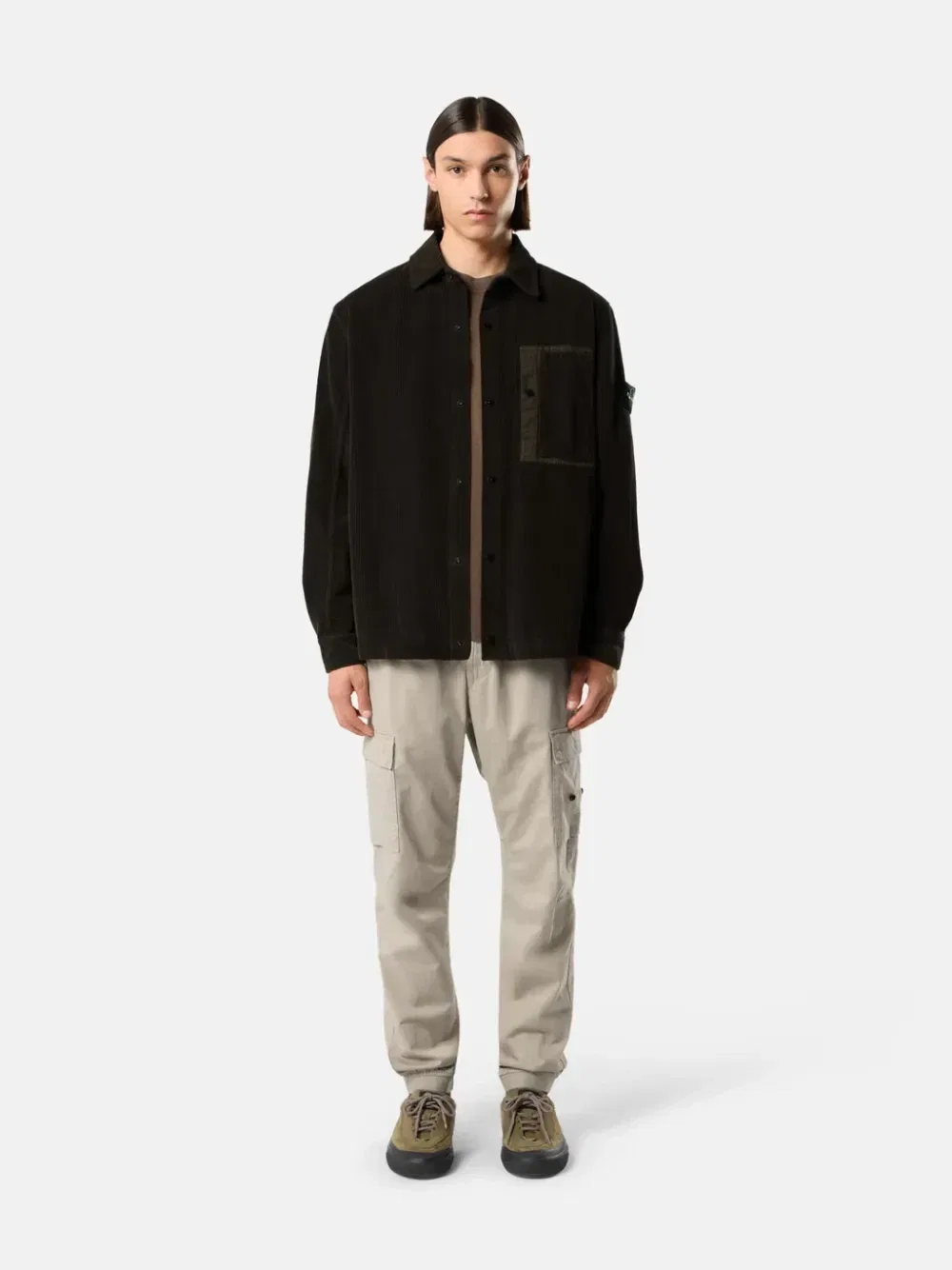 Вельветовая рубашка-куртка с накладными карманами Stone Island, коричневый — фото 2