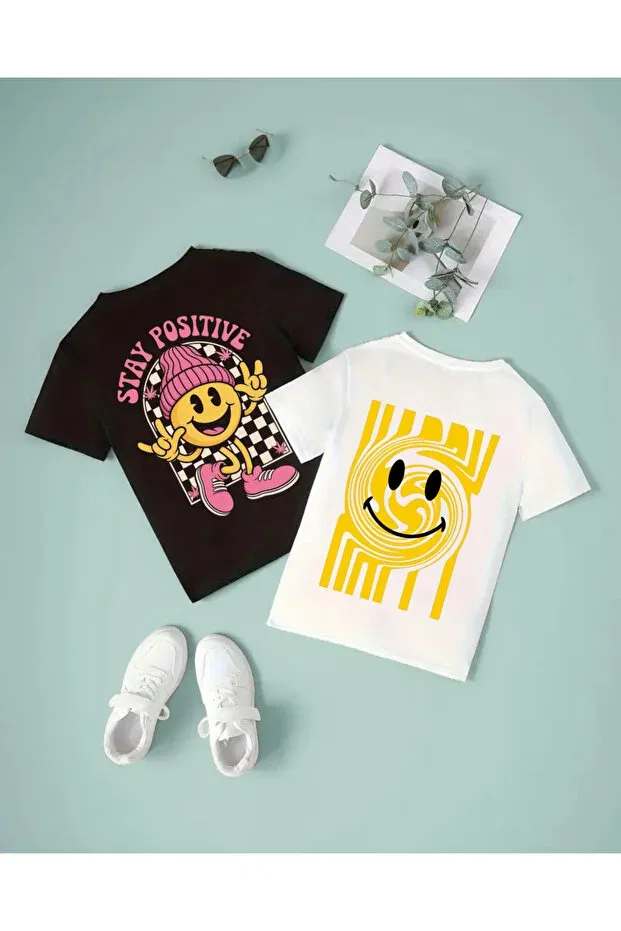 Детский комплект футболок с принтом Smile Back Printed Haha, White