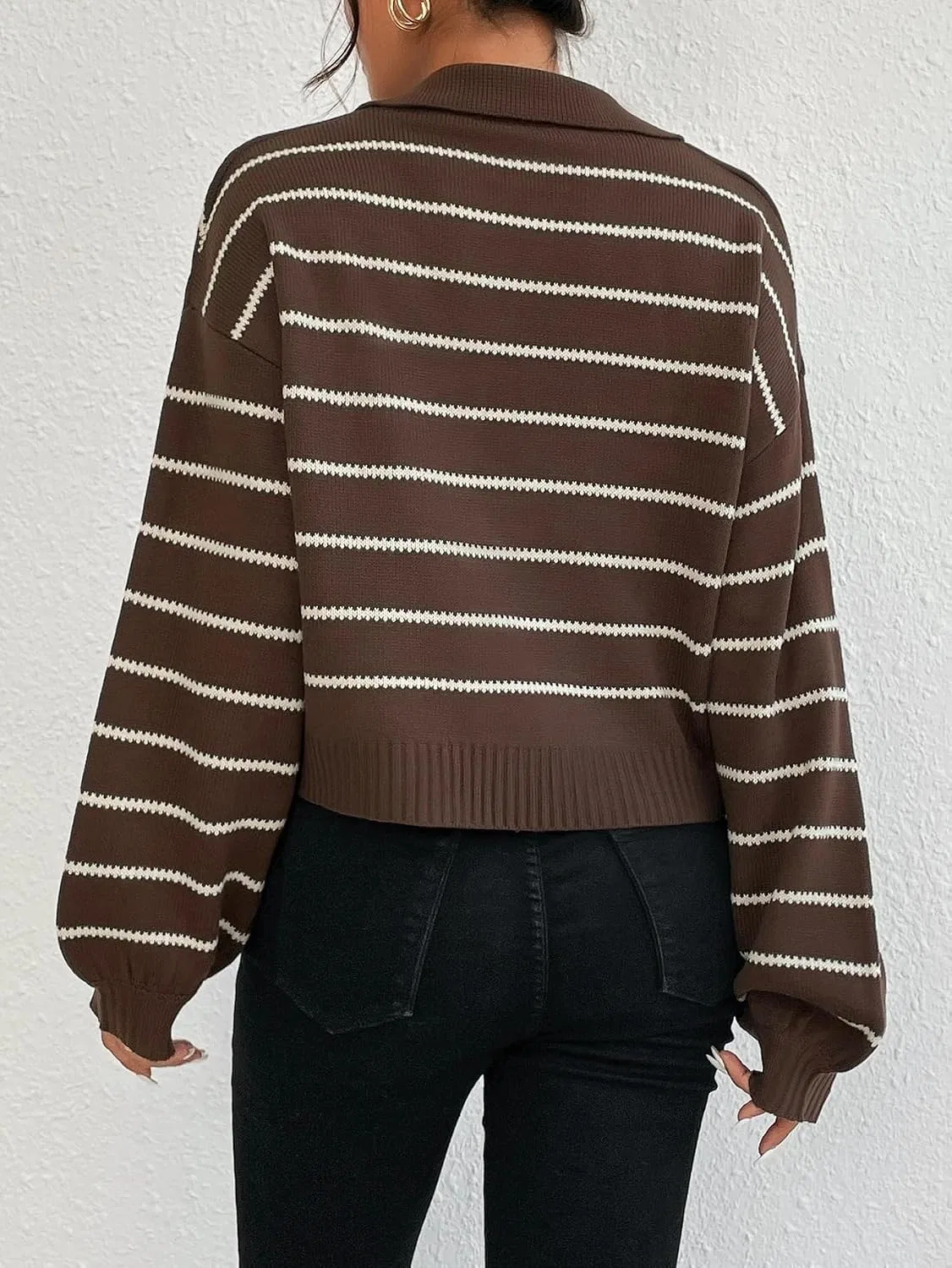 Женский свитер с принтом, Fall Winter Long Sleeve Cropped, коричневый — фото 3