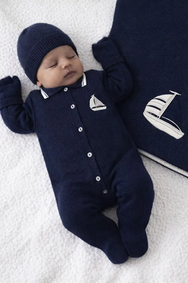 Детский комплект одежды для новорожденных мальчиков вязаный Naka Concept, Navy Blue