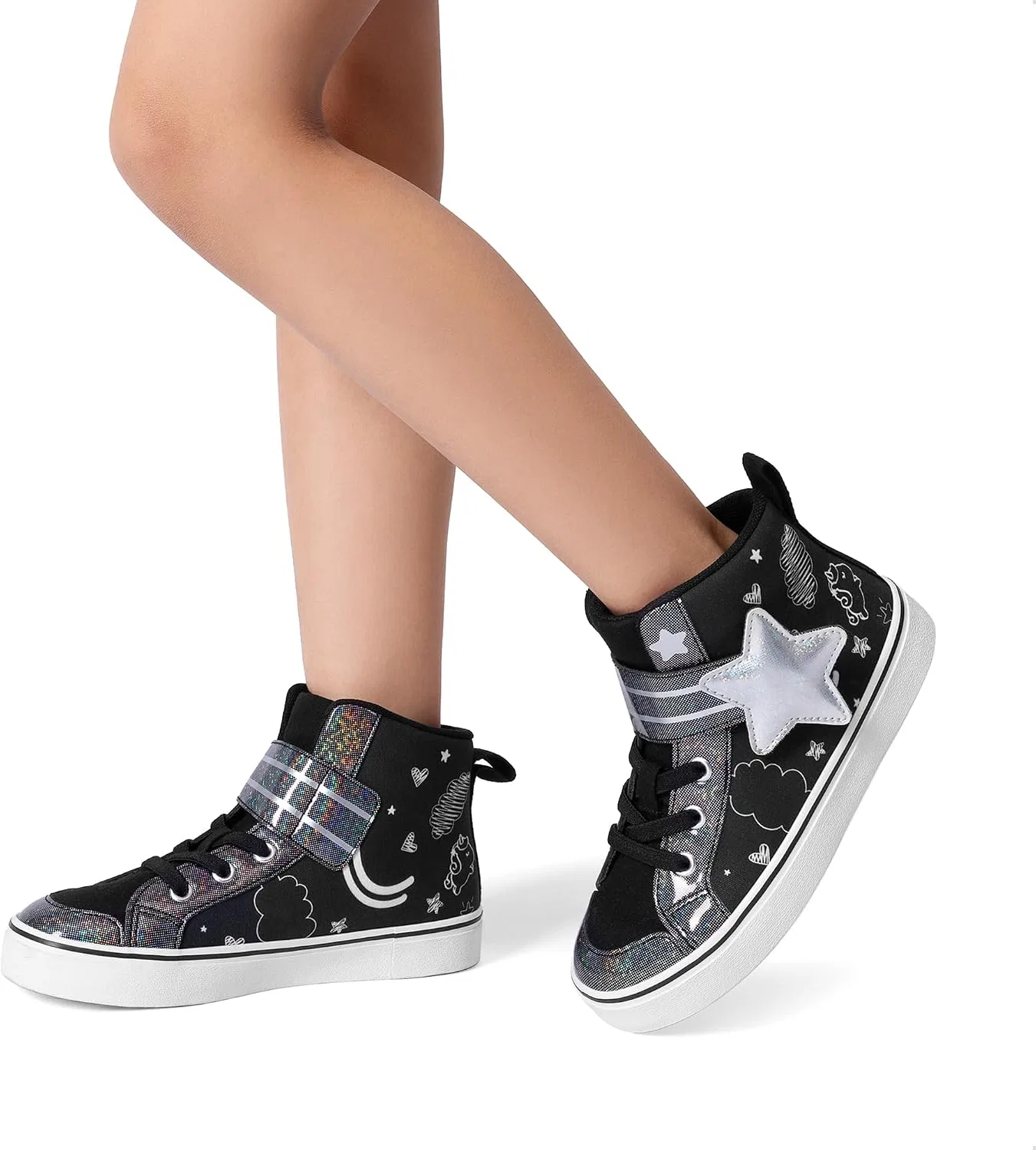 Детские кроссовки для девочек с принтом звезд DREAM PAIRS, Black — фото 2