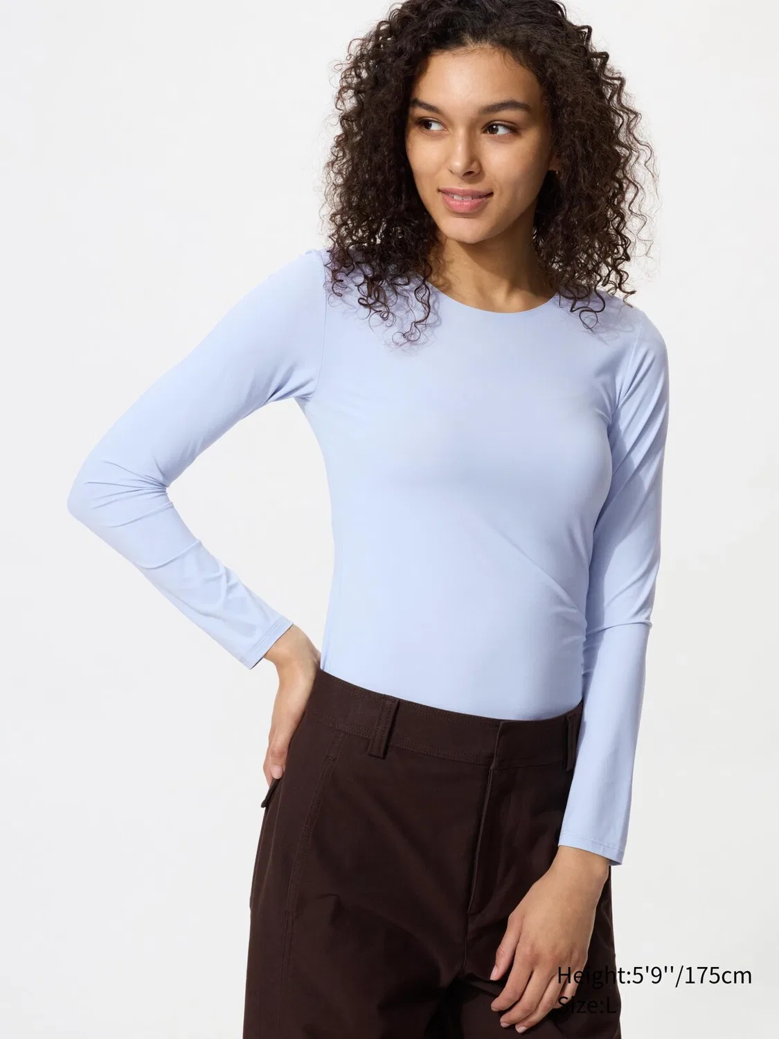 Футболка Uniqlo, с длинным рукавом, защита от УФ-излучения, светло-голубой