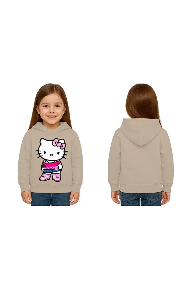 Детское худи для мальчиков с принтом Hello Kitty Sedirli, Stone
