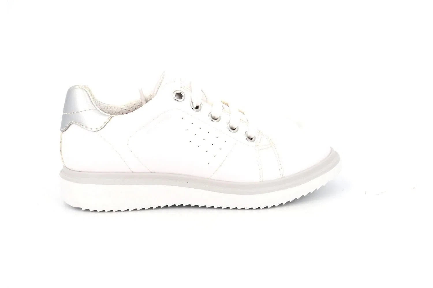 Детские туфли на шнуровке для девочек Geox, White White Silver — фото 2