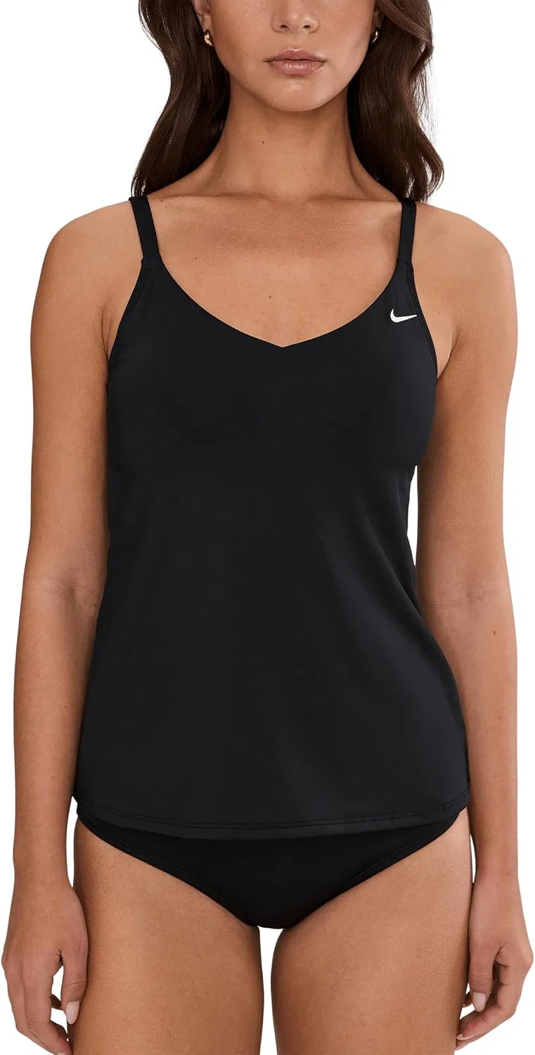 Женский танкини топ с V-образным вырезом Nike Effortless Essential, Black — фото 2
