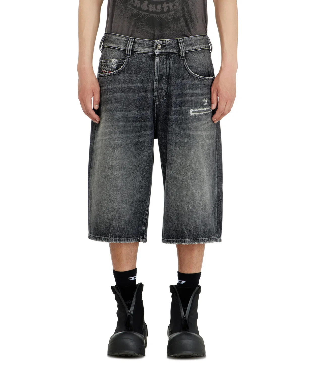 Мужские джинсовые шорты с потертостями D-ENIM-M-SHORT DIESEL, Black