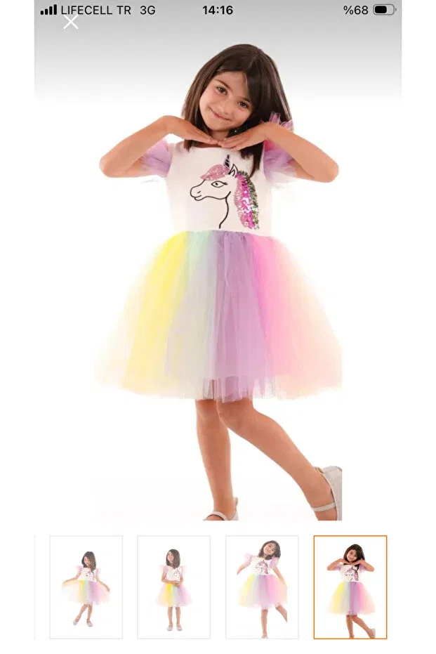 Детское платье для девочек с пайетками Cotton Candy Unicorn Sparkly Tutu Party Dress Size Kids, White — фото 3