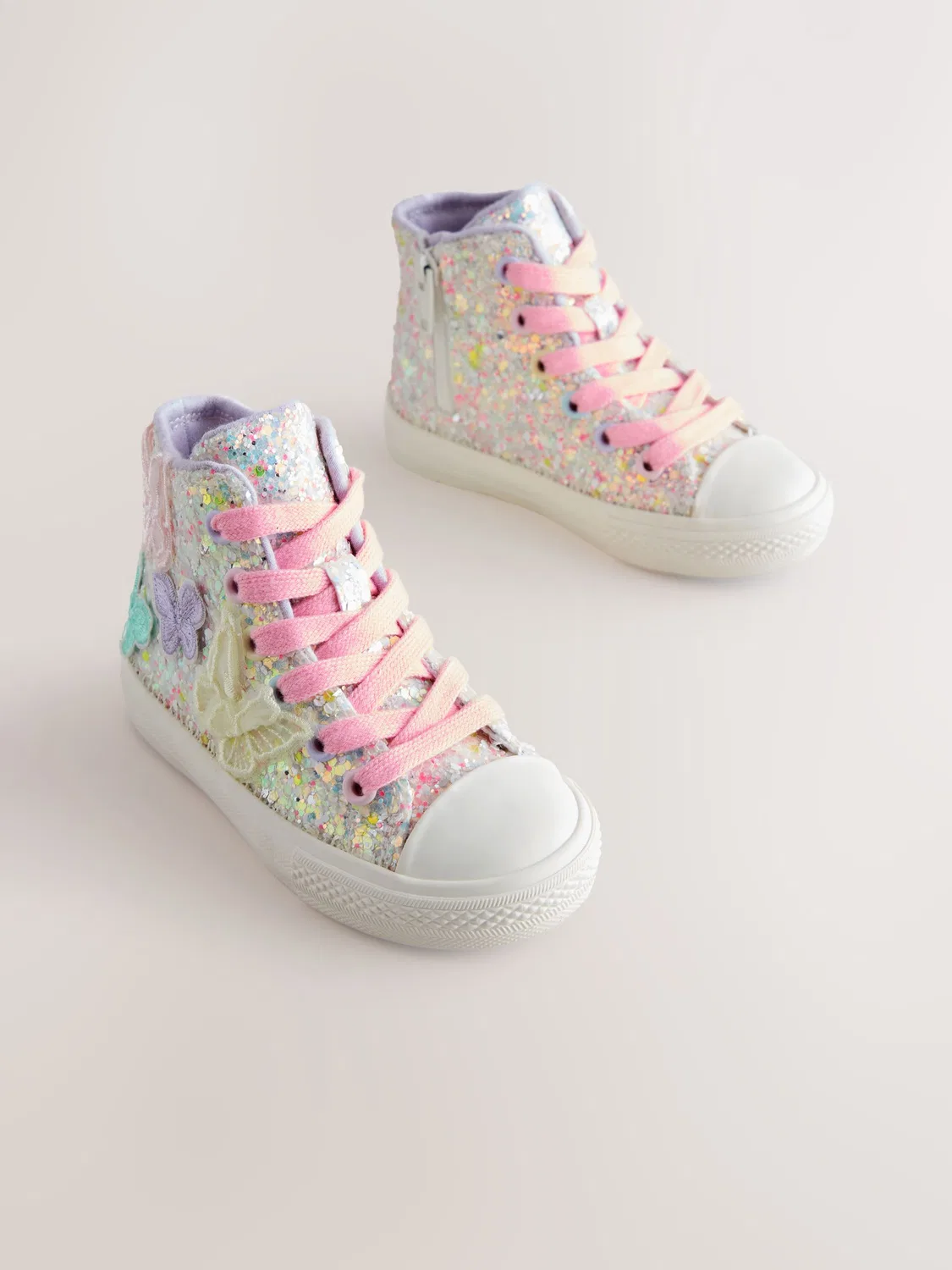 Кроссовки высокие с блестками и бабочками, Multi Pastel Glitter Butterfly Next, мульти пастельный глиттер
